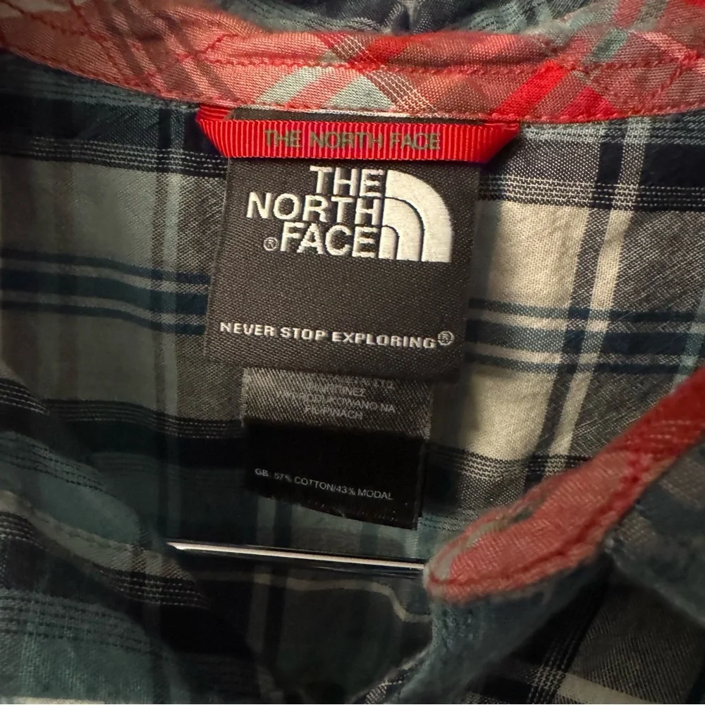 The North Face Blue Plaid Short Sleeve Button Down Shirt Size XL